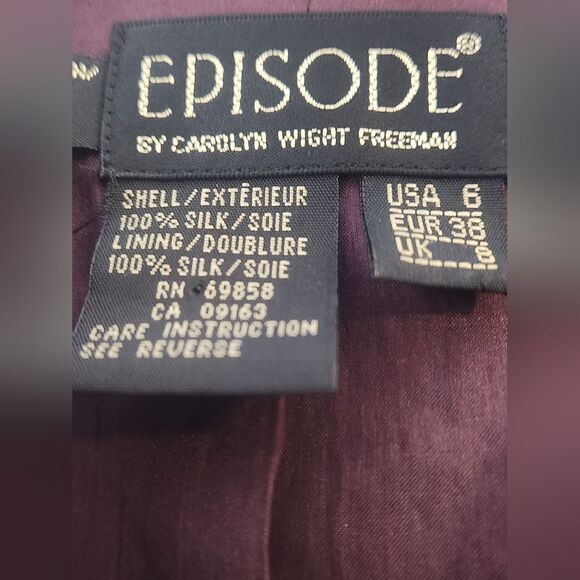 Vtg Episode 6 Black Raspberry 1 Button 100%SILK Lined Ribbed Knit Women Blazer - Picture 2 of 9